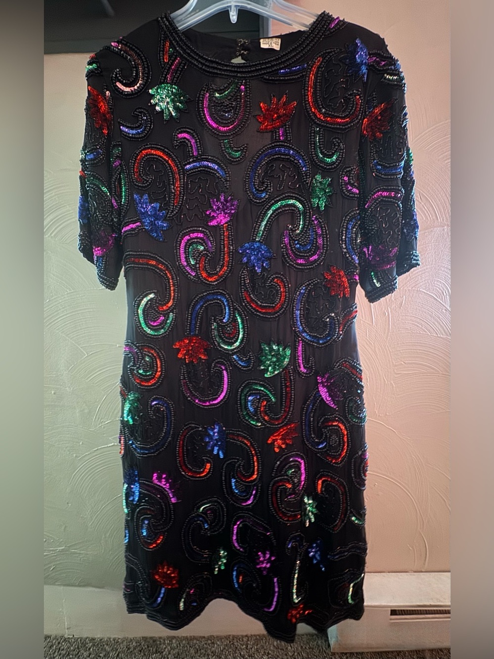 Vintage 100% Silk Beaded & Sequined Paisley Dress | vintage XL | Made in India